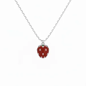 Cute 925 Sterling Silver Strawberry Pendant Necklace For Women Sweet Red Fruit Enamel Dainty Clavicle Chain Daily Jewelry Gift