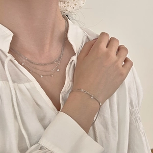 Ensemble collier et bracelet multicouches en argent sterling S925 avec zircons circulaires