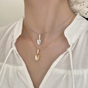 S925 sterling silver shovel pendants in gold and silver with inlaid cubic zirconia
