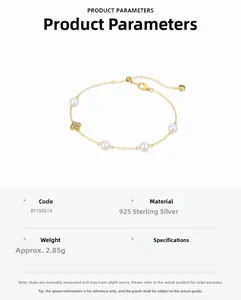 Details von 925er Sterling Silber Perlenarmband mit Kleeblatt-Anhänger und Gewichtsangabe
