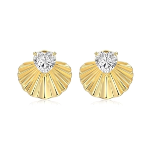 Exquisite gold S925 silver fan-shaped earrings with heart-cut cubic zirconia stones