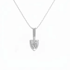 925 Sterling Silver Creative Shovel Pendant Necklace For Women Elegant Spade Shaped Zirconia Inlaid Neck Jewelry Gift