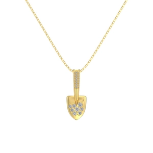 Unique gold plated S925 sterling silver shovel pendant necklace with white zircon stones