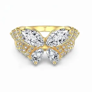 Bague Papillon en Argent Sterling S925 pour Femmes Marquise Zirconia Incrusté Bijoux de Luxe Élégante Bague de Doigt à la Mode