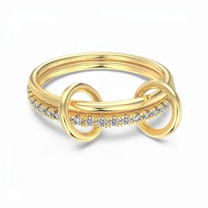 S925 Sterling Silver Interlocking Double Ring For Women Pave Rhinestone Geometric Round Ring Minimalist Fashion Finger Ring