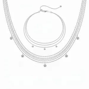 Collection de Collier et Bracelet Multi-Rangs en Argent Sterling S925 pour Femme Chaîne Fine Multi-Couches Avec Pendentifs Ronds en Zirconia Plaqué Or Platine Bijoux de Mode Minimaliste