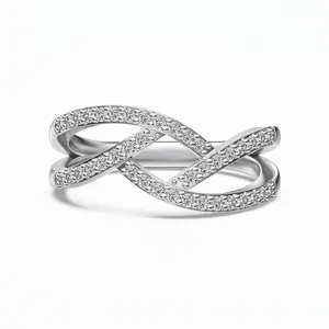 S925 Sterling Silver Full Zirconia Ring Hollow Cross Over Design Elegant Minimalist White Gold Plated Jewelry Women