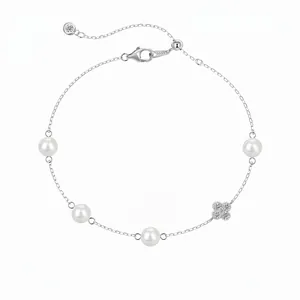 S925 Sterlingsilber Künstliche Perlen Armband Für Damen Elegant Minimalistisch Kleeblatt Anhänger Inlaid Zirkonia Handschmuck INS Stil Süß Täglich Accessoires