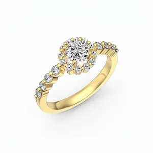 925 Sterling Silver Round Halo Zirconia Ring Elegant Zircon Inlaid Ring 14K Electroplated Commuter Jewelry Gift For Women