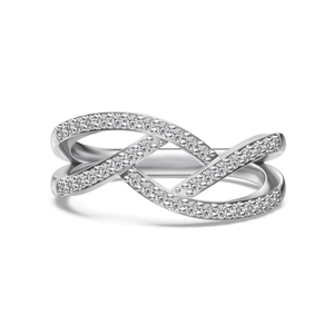 Elegant S925 sterling silver hollow crisscross ring with pavé-set shimmering zircons