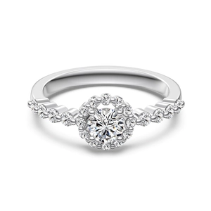 Elegant S925 sterling silver halo ring featuring round diamond and pave setting