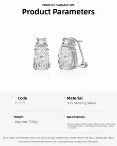 Détail des boucles d'oreilles en argent 925 en forme de U avec zircon 8A et spécifications