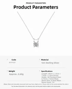 Detailed specs of S925 silver necklace with 1ct round cubic zirconia pendant