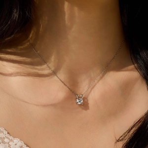 Elegant S925 sterling silver necklace with a one carat round solitaire diamond pendant