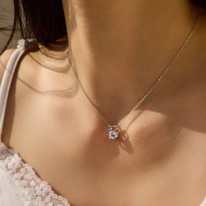 Elegant S925 sterling silver necklace featuring a brilliant 1-carat round solitaire pendant