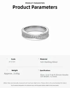 Macro view of 925 sterling silver ring with 5A cubic zirconia and crossover design