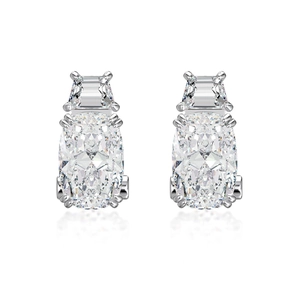 Boucles d'oreilles de luxe en argent S925 avec double cristaux carrés taille fleur de glace