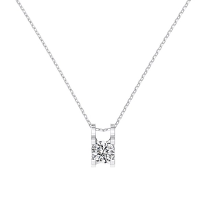 S925 sterling silver necklace featuring a square hollow pendant with a round-cut gemstone