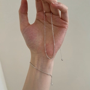 Juego de collar y pulsera delicados de plata de ley S925 con cadenas ajustables