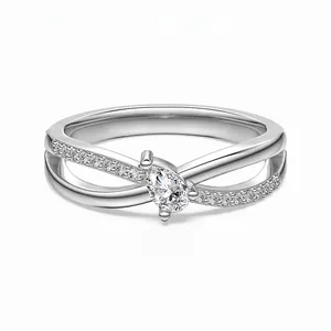 S925 Sterling Silver Ring For Women Pear Cut Zirconia Criss-cross Design Elegant Waterdrop Fashion Ring Personalized Jewelry Gift