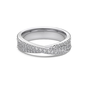 Luxurious S925 sterling silver criss-cross ring with three rows of micro-pave zircons