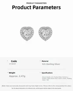 Detailed view of S925 sterling silver heart earrings with 5A cubic zirconia stones