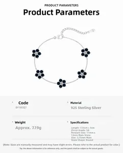 Detailed specifications of S925 sterling silver bracelet with 5A blue zircon flowers