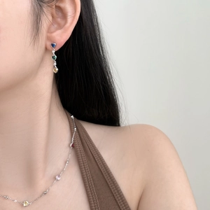 Exquisite S925 silver jewelry set with colorful heart-shaped zircons and dangling earrings