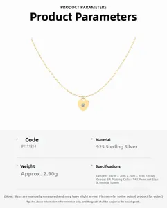 Spécifications détaillées du collier cœur en argent 925 avec pierre de zircone 5A