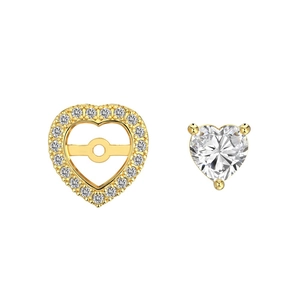 Detail of S925 silver heart earring jacket and stud with cubic zirconia stones