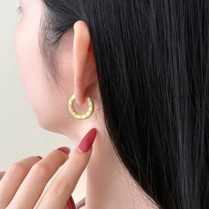 Minimalist S925 sterling silver hoop earrings with matte finish and zircon inlay