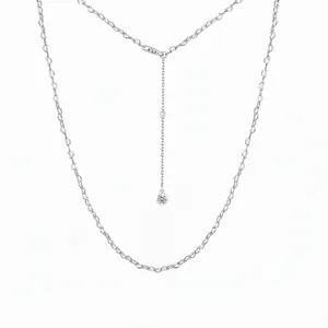 S925 Sterling Silver Heart Link Necklace For Women Minimalist Rhinestone Round Pendant Clavicle Chain Jewelry Birthday Gift