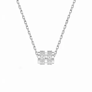 925 Sterling Silver Cylinder Pendant Necklace For Women Elegant Light Luxury Rhinestone Clavicle Chain Fashion Jewelry Gift