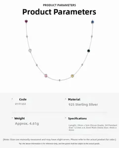 Detail specifications of 925 sterling silver necklace with five-color heart zircons