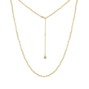 Elegant gold S925 sterling silver necklace with a round bezel-set sparkling crystal pendant