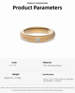 Detailed parameter chart of 925 sterling silver gold ring with 5A zircon inlay