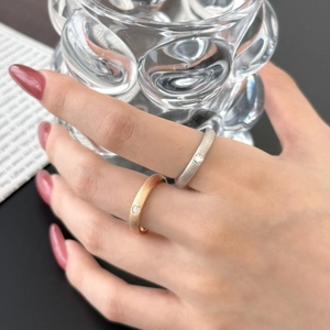 S925 sterling silver frosted rings with zircon inlay in silver and rose gold