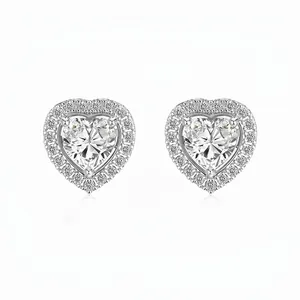 925 Sterling Silver Heart Stud Earrings Rhinestone Inlaid Two-Way Design Elegant Jewelry For Women Daily Dating Accessory