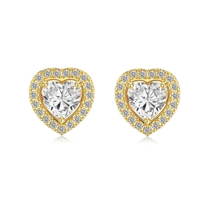 Exquisite S925 sterling silver heart-shaped halo stud earrings with gold plating