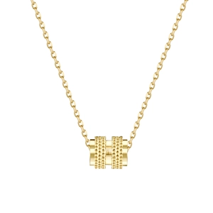 Elegant gold S925 sterling silver necklace featuring double cylinder beaded pendants
