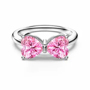 Anello a Fiocco in Argento Sterling 925 per Donna Raffinato Anello di Promessa con Zirconia a Cuore Gioielli da Dito a Fiocco con Zirconi Scintillanti Regalo