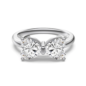 Squisito anello in argento sterling S925 con fiocco a doppio cuore e cristalli brillanti
