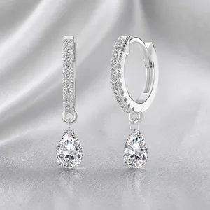 925 Sterling Silver Huggie Hoop Earrings With Pear Shaped Zirconia Waterdrop Pendant Dangle Earrings For Women Fashion Jewelry