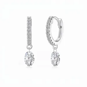 925 Sterling Silver Oval Zirconia Drop Earrings For Women Light Luxury Electroplated Geometric Inlaid Jewelry Gift