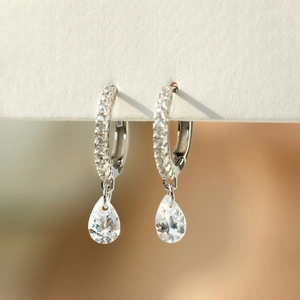 Exquisite S925 sterling silver hoop earrings with shimmering waterdrop zircon pendants