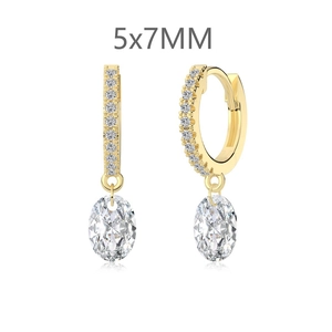 Elegant gold S925 sterling silver hoop earrings with 5x7mm oval-cut sparkling stones