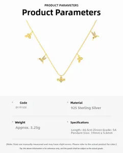 Détails du collier colibri en argent 925 avec zircons 5A et dimensions du produit
