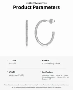 Vue détaillée des créoles en argent sterling S925 avec pierres de zircone 5A