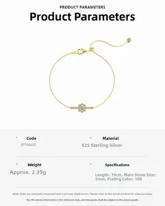 Dettaglio del bracciale a fiocco di neve in argento S925 placcato oro 18K con zircone