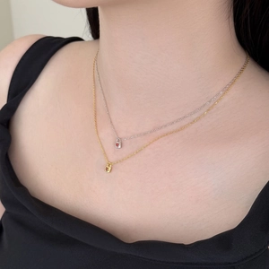 S925 sterling silver layered necklace with heart zircon lock pendant for women
